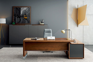 办公桌椅之现代热销胡桃木材质主管经理办公桌 -小山纹
