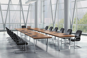 办公会议桌油漆斑马木贴皮企业会议室用13人中型会议台